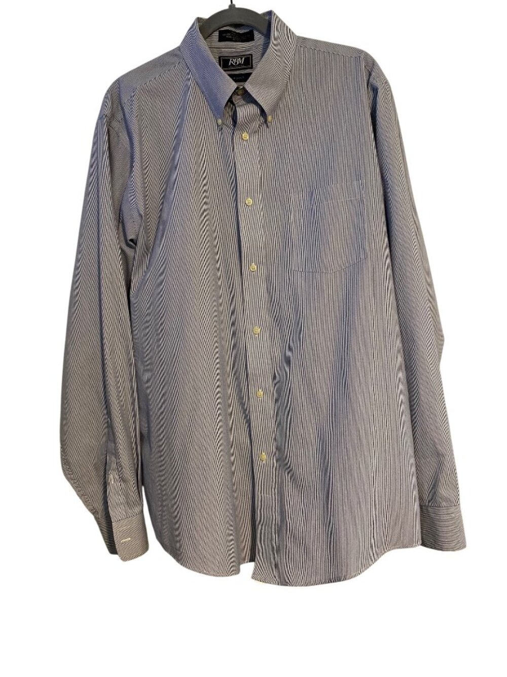 RBM Men's 17 36/37 Button-Down Shirt Blue Striped Pinpoint Long Sleeve Office